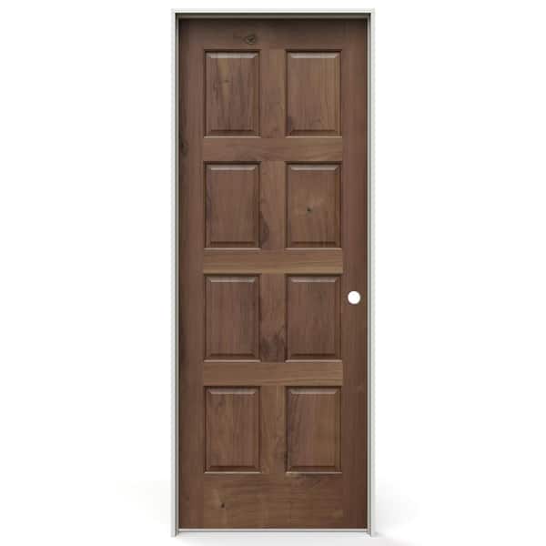 JELD-WEN 24 in. x 80 in. 8 Panel Left-Handed Solid Core Clear Finish Walnut Wood Single Prehung Interior Door