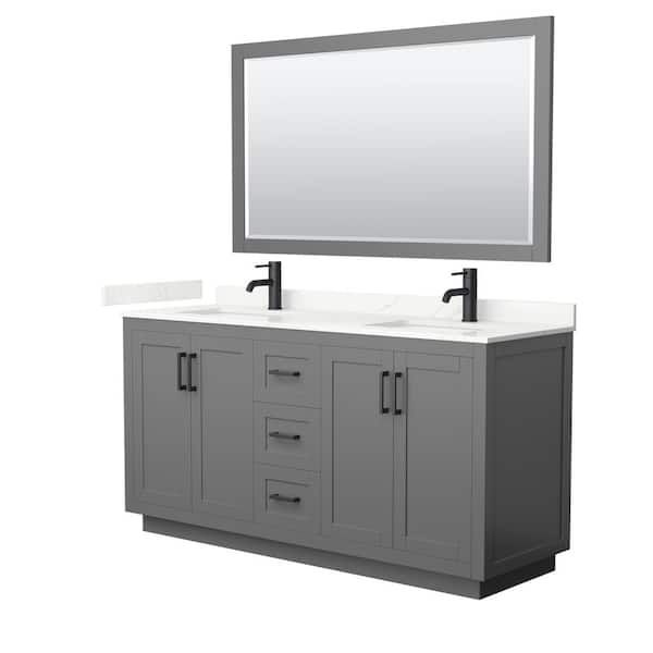 Wyndham Collection Miranda 66 in. W x 22 in. D x 33.75 in. H Double Bath Vanity in Dark Gray with Giotto Qt. Top and 58 in. Mirror