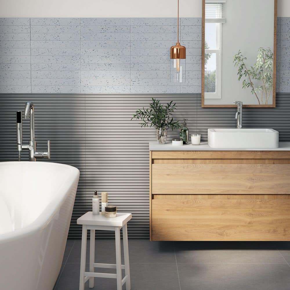 Smoke Gray 3D Matte Ceramic Wall Tile 11.41 x 35.37 Inch