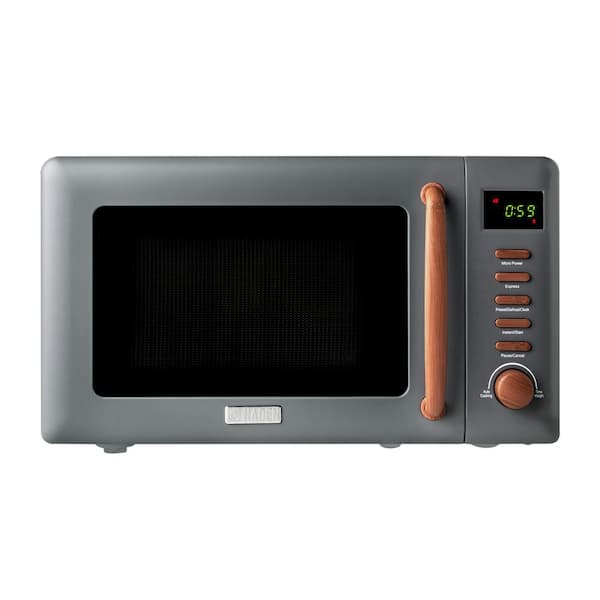 HADEN Dorchester 0.7 Cu. Ft. 17.5 in W Residential Compact Microwave in Pebble Grey with Faux Wood Trim Accents