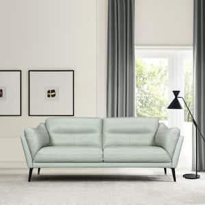 Franz 87 in. Slope Arm Leather Rectangle Sofa in. Mint