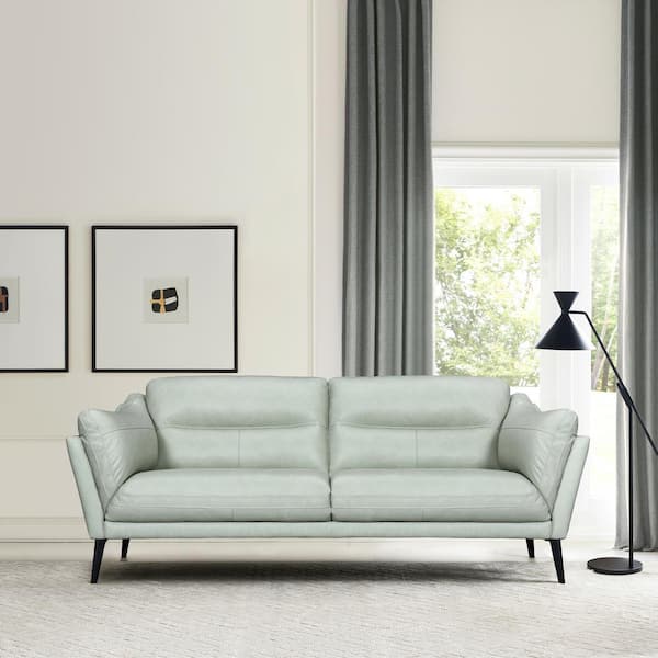Armen Living Franz 87 in. Slope Arm Leather Rectangle Sofa in. Mint