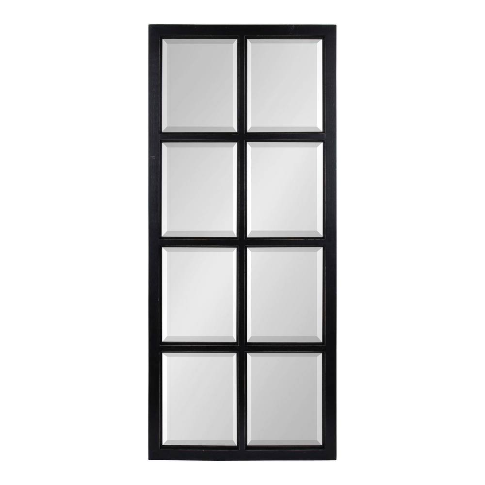 Rustic Black Wood 8-Panel Windowpane Wall Mirror, 22x46