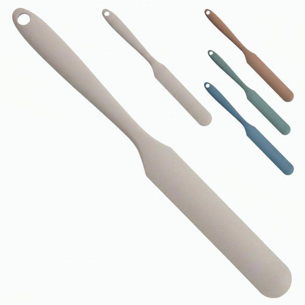 Grey Silicone Kitchen Jar Spatula Heat Resistant Non-Stick Thin Scraper with Metal Shaft for Baking Mixing 1-Piece