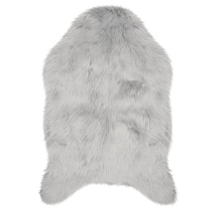 Faux Fur Shag Light Grey 2.5 ft. x 4 ft. Shaped Accent Rug