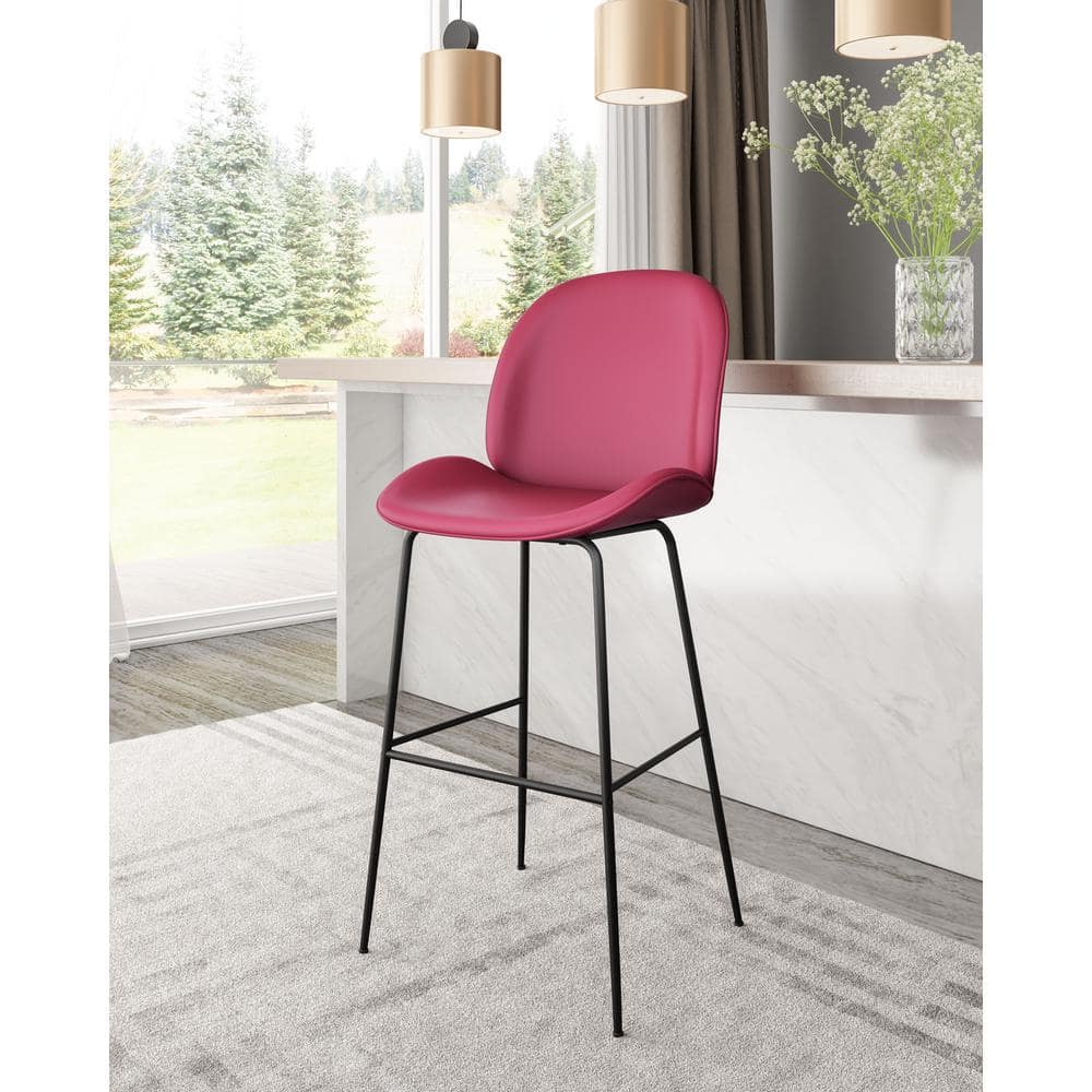 Miles Contemporary Red Velvet & Matte Black Metal Barstool