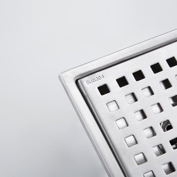 6 in. Square Stainless Steel Grid Shower Floor Drain in Brushed Nickel