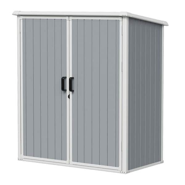 5 ft. W x 3 ft. D Gray Outdoor Storage Plastic Resin Shed with Double Door and Floor (13 sq. ft.)