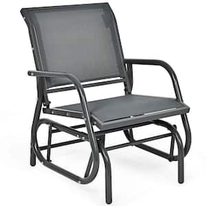 Gray Metal Outdoor Rocking Chair Single Swing Glider with Armrest