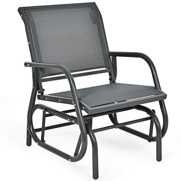 Alpulon Gray Metal Outdoor Rocking Chair Single Swing Glider with Armrest