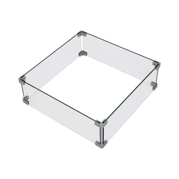 Sol Living Ashton 22 in. x 22 in. Square Tempered Glass Fire Pit Table Wind Screen with Stainless Steel Attachment Clips