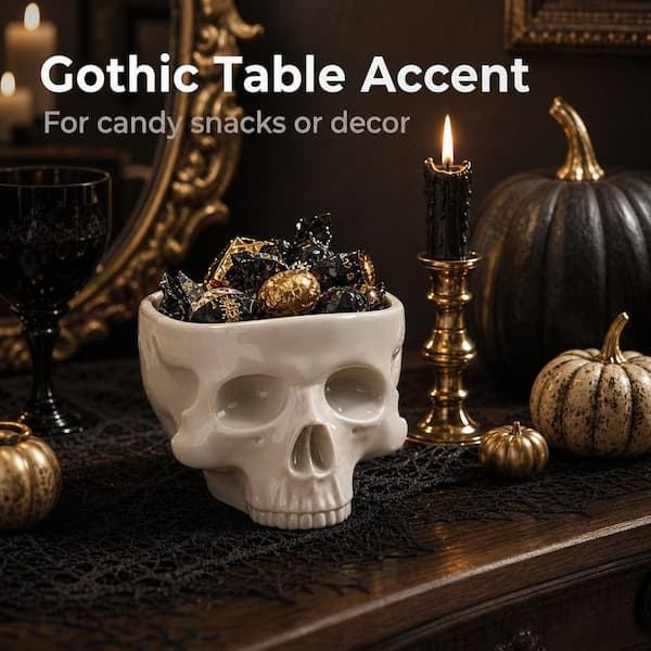 Wudkey 5 in. 17 fl. oz. White Ceramic Skull Shaped Bowl, Gothic