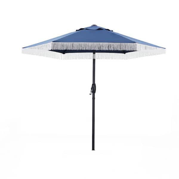 OVASTLKUY 7 ft. Outdoor Market Patio Umbrella in Navy Blue with Push Button Tilt and Tassel Design