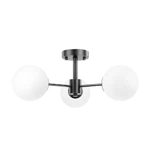 Raleigh 21 in. 3-Light Black Modern Minimalist Dimmable Semi- Flush Mount