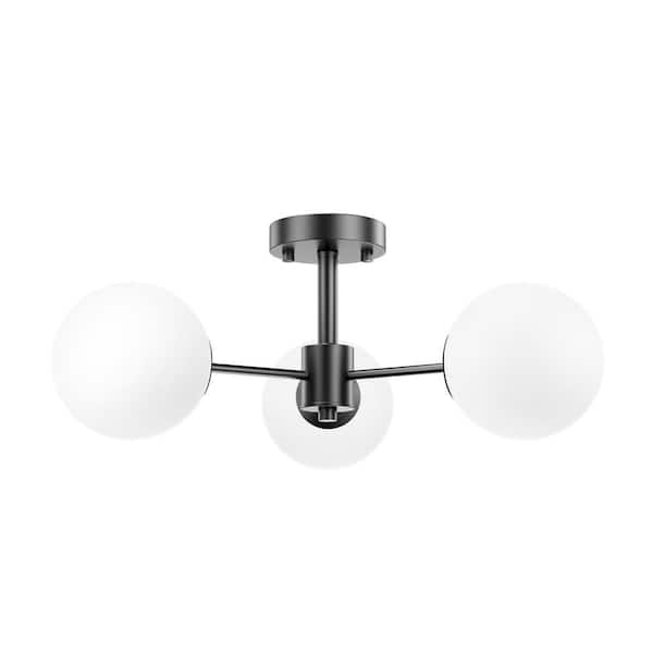 Maxax Raleigh 21 in. 3-Light Black Modern Minimalist Dimmable Semi- Flush Mount