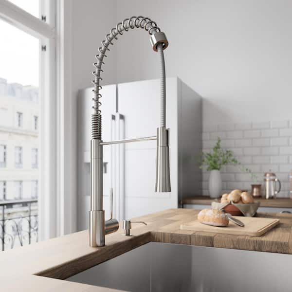 Laurelton Single Handle Pull-Down Sprayer Kitchen Faucet Set with Soap Dispenser in Stainless Steel