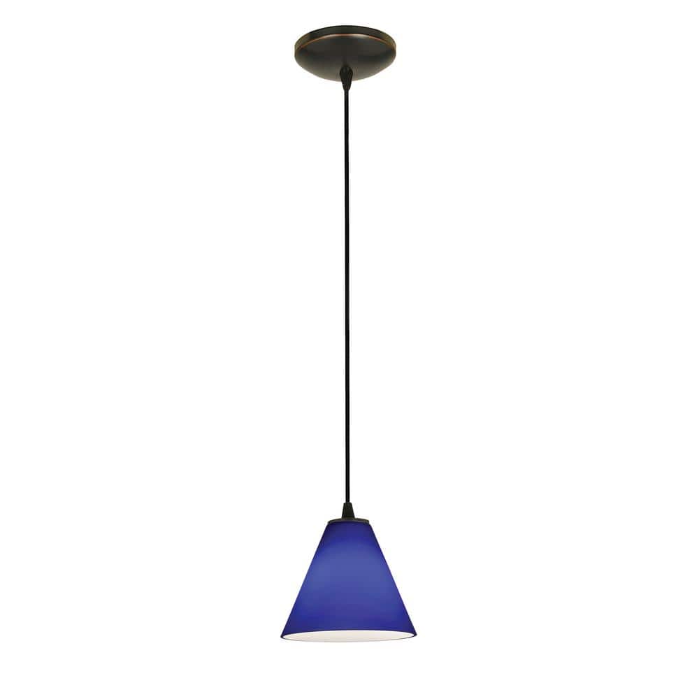 Martini 1-Light Oil Rubbed Bronze Shaded Pendant Light with Glass Shade