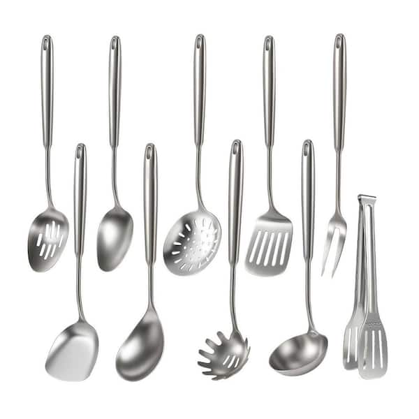 10-Piece Silver Stainless Steel Kitchen Utensils Set with Ergonomic Handles Dishwasher Safe Accessory Set