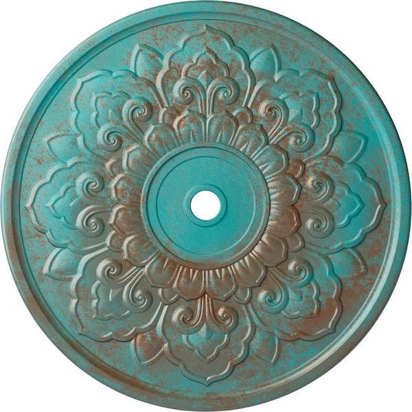 Ekena Millwork 1-3/4 in. x 50-1/8 in. x 50-1/8 in. Polyurethane Lorry Ceiling Medallion, Copper Green Patina