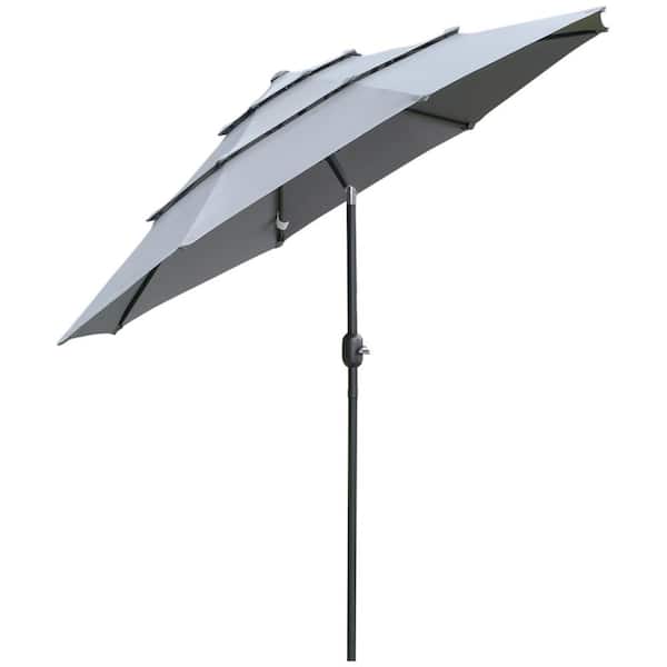 Sudzendf 9 ft. Tiers Patio Umbrella Outdoor Market Umbrella with Crank, Push Button Tilt in Dark Gray
