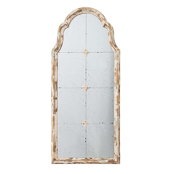 Unbranded 22 in. W x 48 in. H Large Cream and Gold Framed Wall Mirror, Wood Arched Mirror with Decorative Window Look Living Room