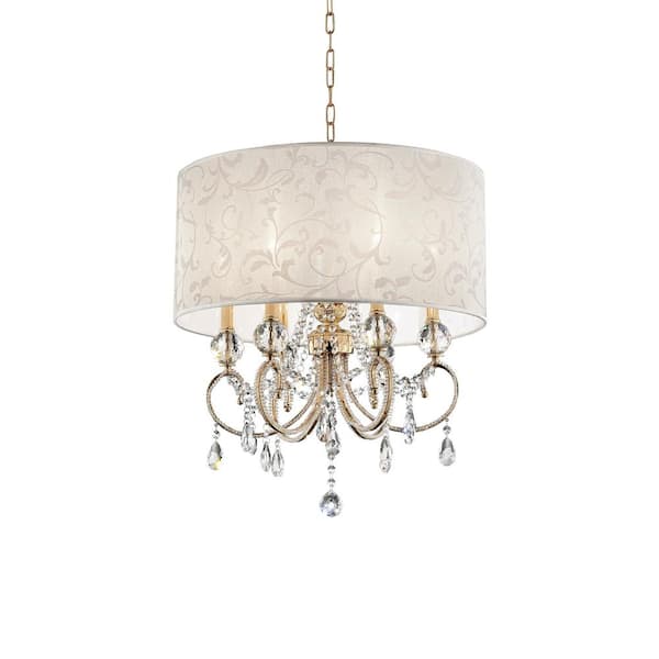 ORE International 6-Light Crystal Gold 24.5 in. Aurora Barocco Shade Chandelier Ceiling Lamp