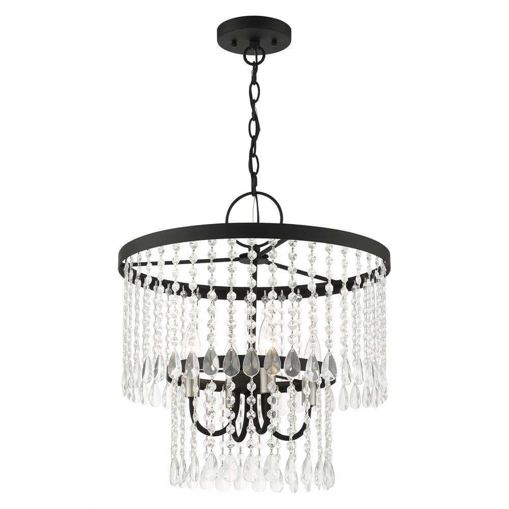 Black Mini Crystal 4-Light Plug-in Chandelier