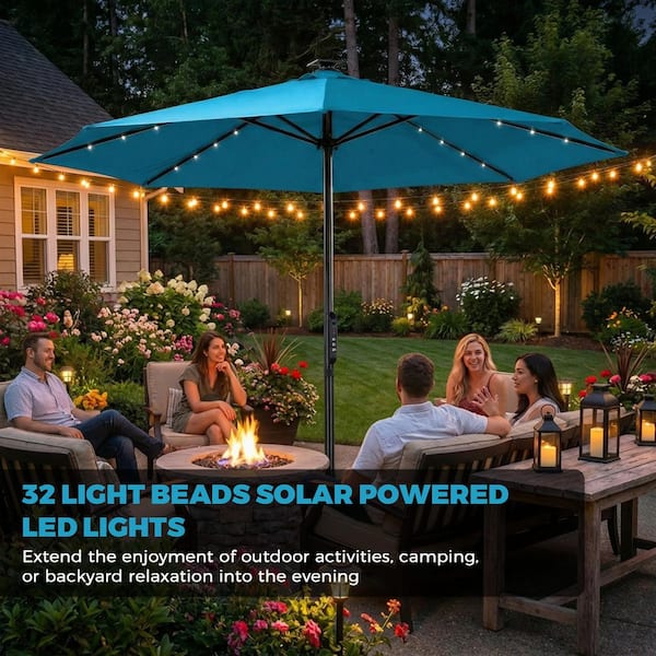 10ft patio umbrella with led lights Westlake 10 ft. Outdoor / Paito Cantilever Hanging Solar Power Constructed of weather and Uv resistant polyester canopy and steel frame Mondawe 10 ft Outdoor Patio