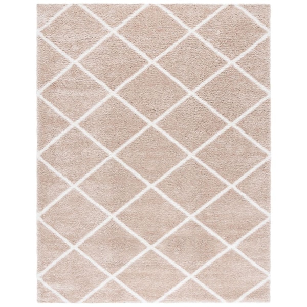 Tahoe Shag 9 ft. x 12 ft. Beige/White Diamond Abstract Area Rug