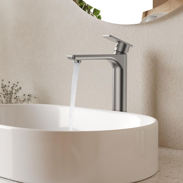 Single Handle Single Hole Bathroom Faucet Drain Not Included Corrosion Resistant in Brushed Nickel