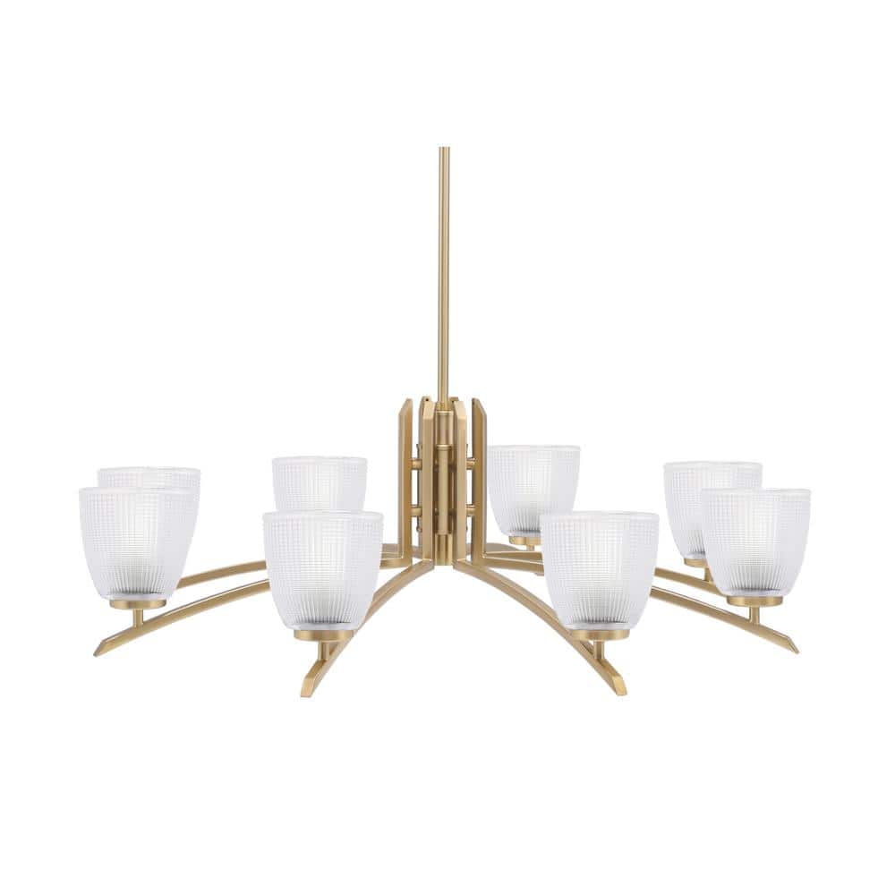 Siena 35 in. 8-Light New Age Brass Chandelier with 5 in. Clear Ribbed Glass