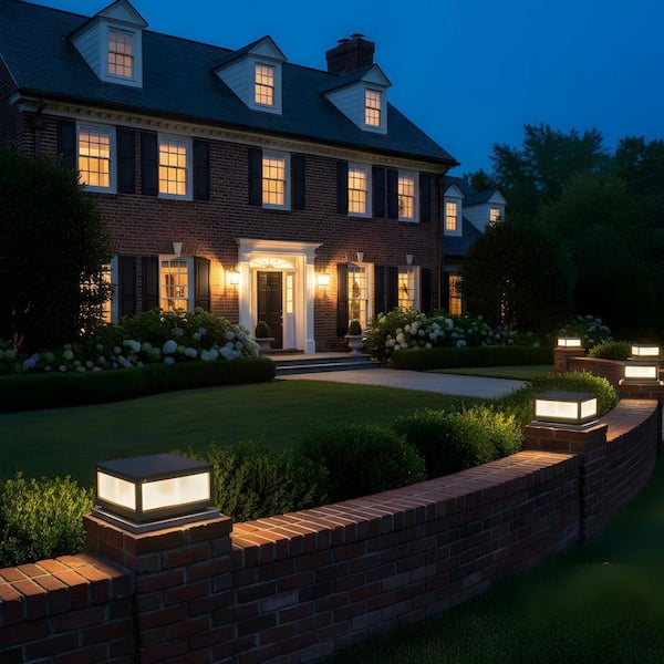 12 in. x 12 in. Black Solar LED Post Cap Light for Porch, Deck, Sidewalk, Doorway, Garden(2-Pack)