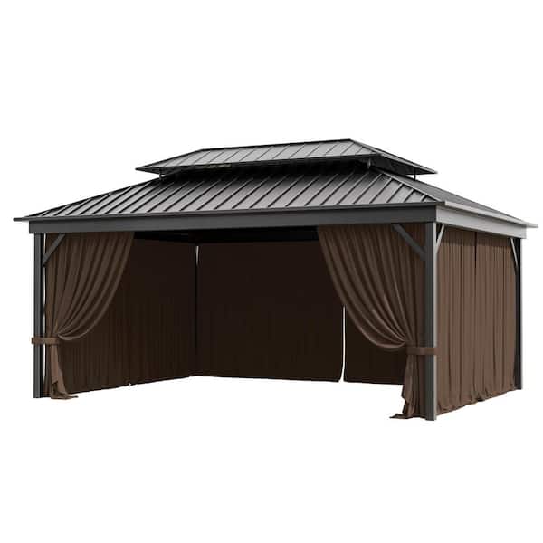 Kimunuk 12 ft. x 16 ft. Universal Outdoor Privacy Curtains, Gazebo Replacement with Zipper Chocolate (4-Side Curtain Only)