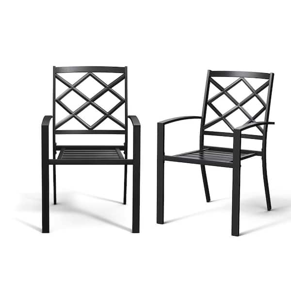 Bigroof Black Patio Stackable Metal Outdoor Dining Chair Set of 2