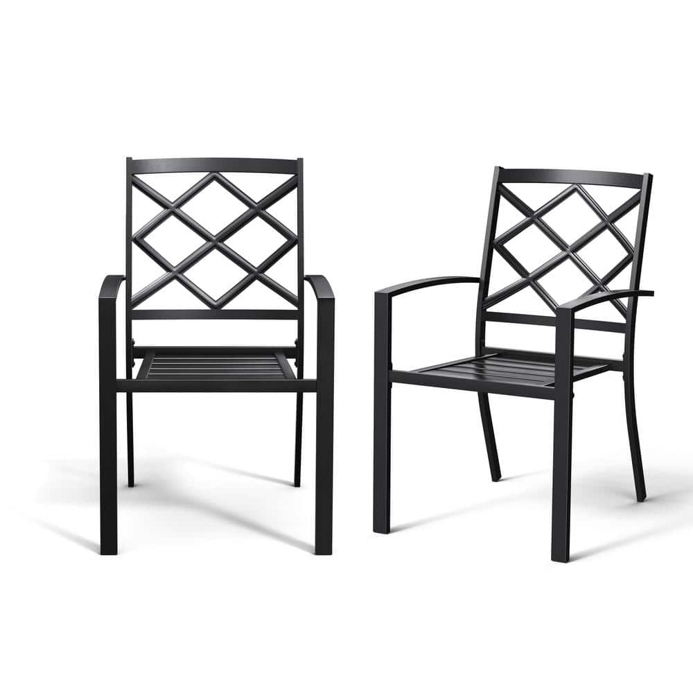 Black Patio Stackable Metal Outdoor Dining Chair (Set of 2)
