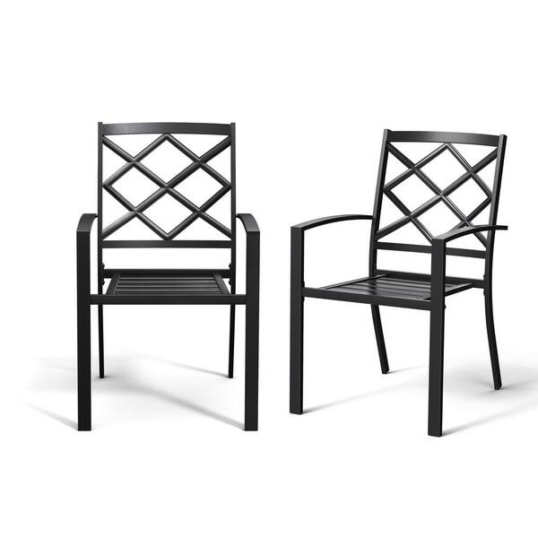Bigroof Black Patio Stackable Metal Outdoor Dining Chair (Set of 2)