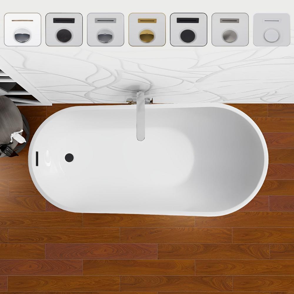55" White Acrylic Freestanding Soaking Bathtub