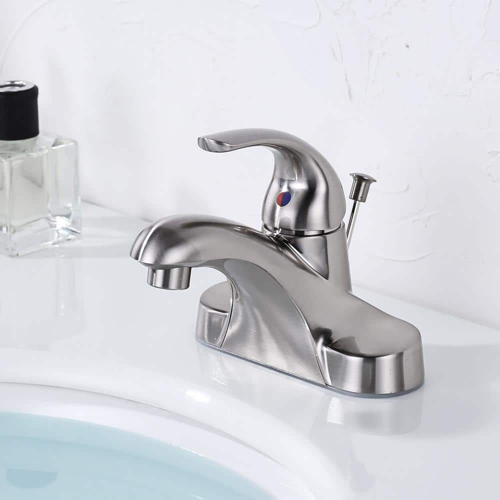 Brushed Nickel Single Handle Low Arc Bathroom Faucet with Drain Kit