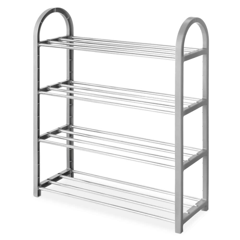 4-tier Small Shoe Rack, Black Color, Each Tier Reinforced With 4 Steel  Tubes