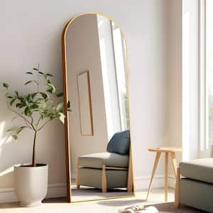 21 in. W x 64 in. H Modern Arched Metal Framed Gold Full Length Floor Standing Mirror