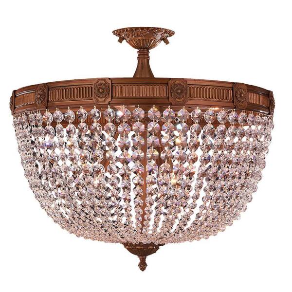 Worldwide Lighting Winchester 9-Light French Gold and Clear Crystal Semi-Flush Mount Light