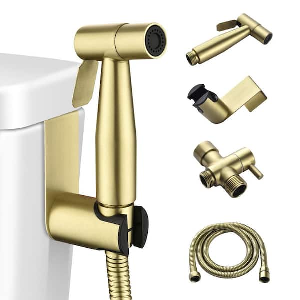 Bidet Sprayer for Toilet Handheld SUS304 Stainless Steel Bidet Attachment Wall or Toilet Mount in Brushed Gold