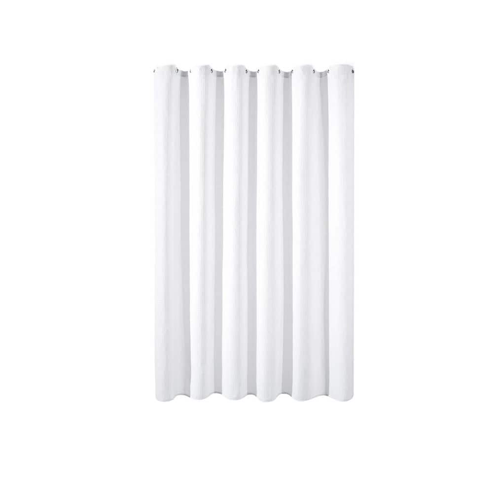 72 in. W x 72 in. L Cloth Polyester Waffle Shower Curtain Set in White for Home Bathroom, Modern Bathroom Renovation - Thumbnail 4