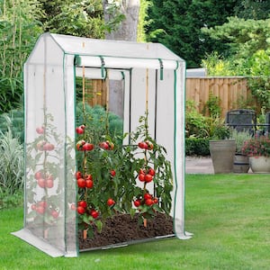 39 in. W x 32 in. D x 59 in. H Plastic White Walk-in Garden Greenhouse Warm House for Plant Growing