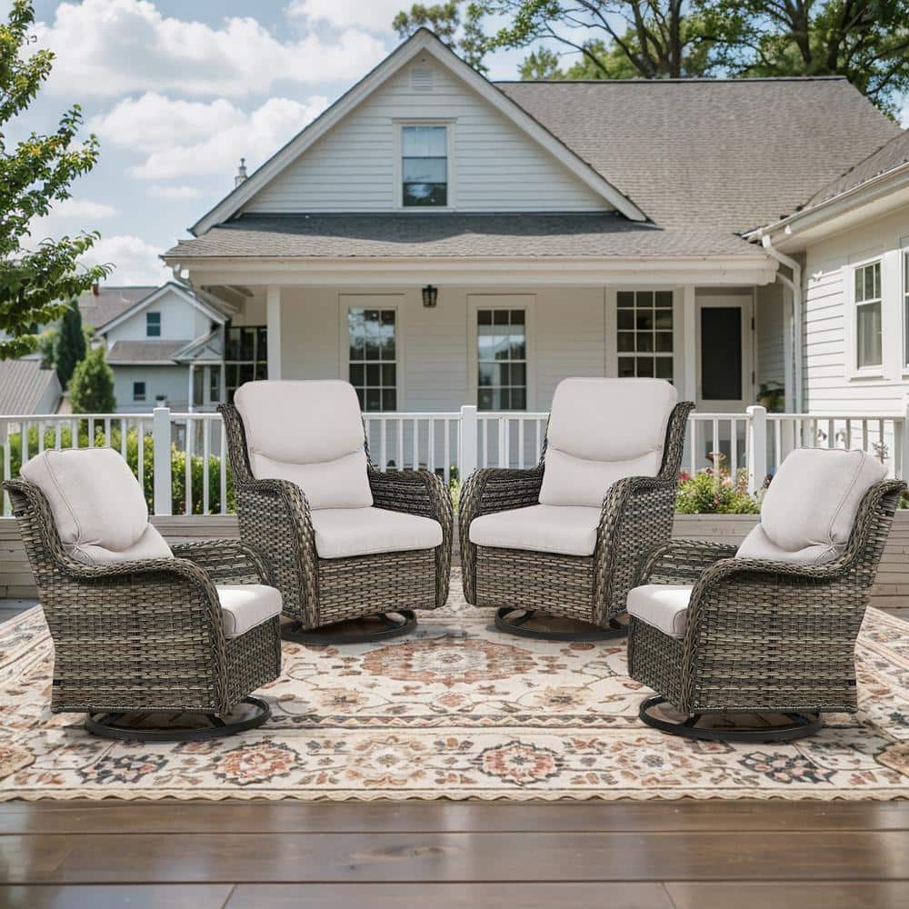 Opohoro Crescent Gray Wicker PE Rattan Outdoor Swivel Rocker Patio