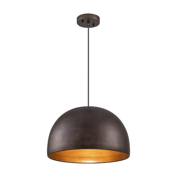 Alfie Contemporary Industrial 15.35 in. 1-Light Vintage Brown lsland Dome Pendant Light
