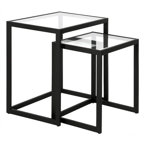 Rocco 22 in. Blackened Bronze Rectangular Glass Top End Table with 2 Nested Tables