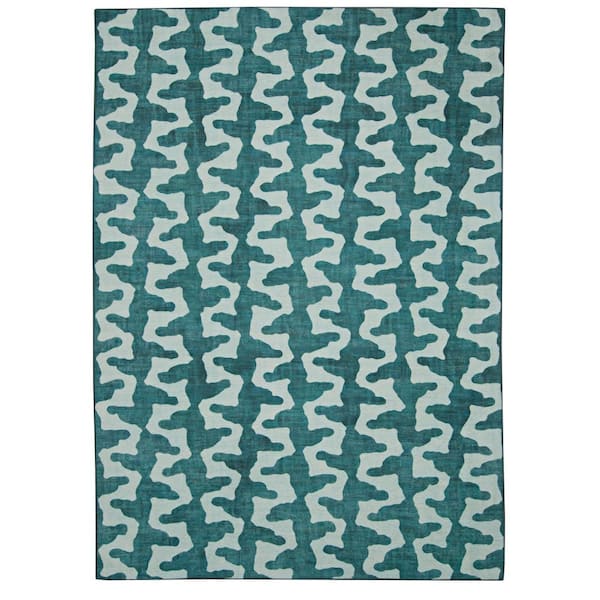 Doran Aqua and Green 3 ft. W x 5 ft. L Washable Polyester Indoor/Outdoor Area Rug