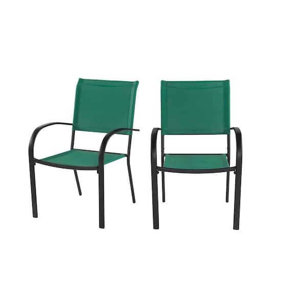 StyleWell Mix and Match Stationary Stackable Steel Split Back Sling Outdoor Patio Dining Chair in Kelly Green (2-Pack)