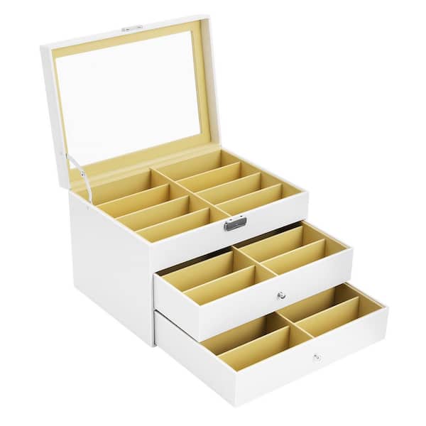 3-layer White Medium Density Fiberboard Eyeglass Sunglasses Glasses Display Case